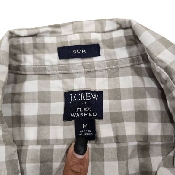 J. Crew Shirt Mens Medium Green Gingham Slim Fit Flex Washed Button-Down Stretch - Picture 5 of 8